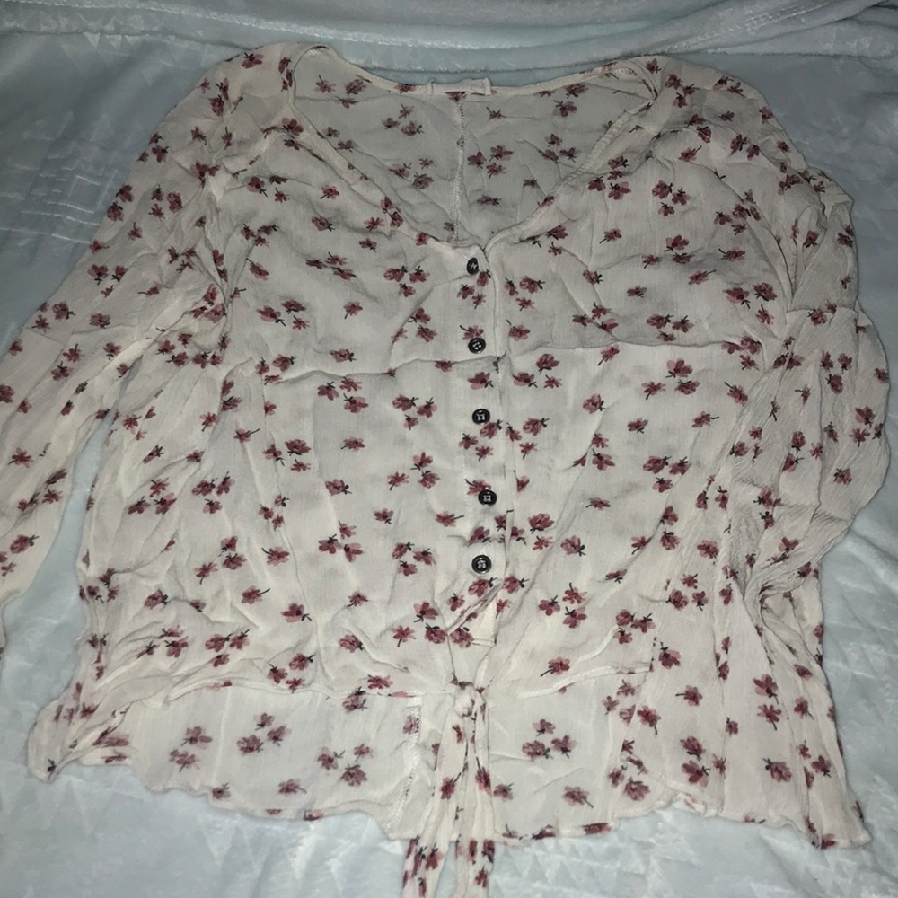 Tie up long sleeve blouse floral